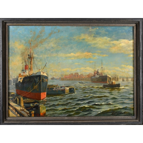 277 - Karl Josef Muller (1865-1942) German. 'Hamburg', Oil on board, Signed and inscribed, 17.25' x 24.25'... 