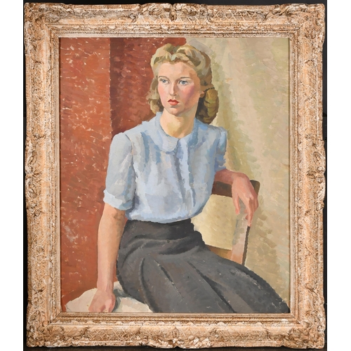 279 - 20th Century English School. A Bloomsbury Style Portrait of a Seated Lady, Oil on board, 23.5' x 19.... 