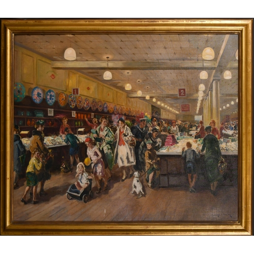 301 - Leonard John Fuller (1891-1973) British. 'Woolworths', Oil on canvas, Signed, 40' x 49.5' (101.6 x 1... 