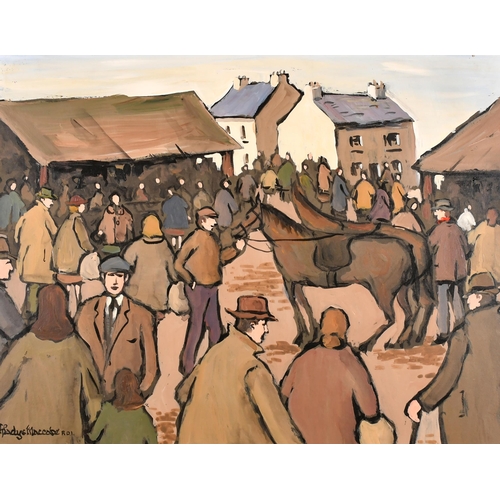 306 - Gladys Maccabe (1918-2018) Irish. 'Fair Day, Ballinasloe', Oil on board, Signed and inscribed, and i... 