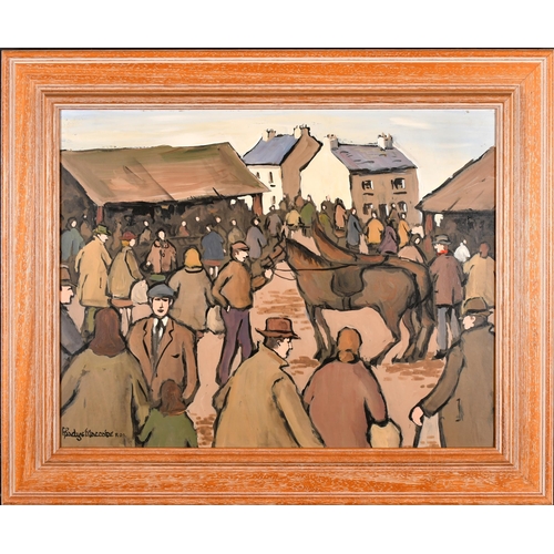 306 - Gladys Maccabe (1918-2018) Irish. 'Fair Day, Ballinasloe', Oil on board, Signed and inscribed, and i... 