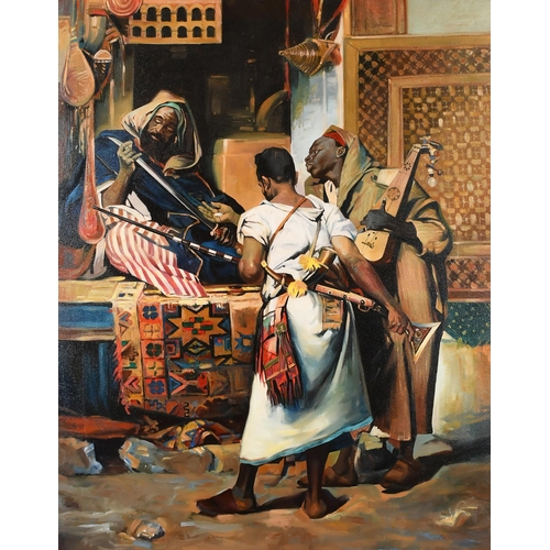 313 - L Sanchez (20th Century) European. The Market Seller, Oil on canvas, 39.5' x 31.5' (100.3 x 80cm)