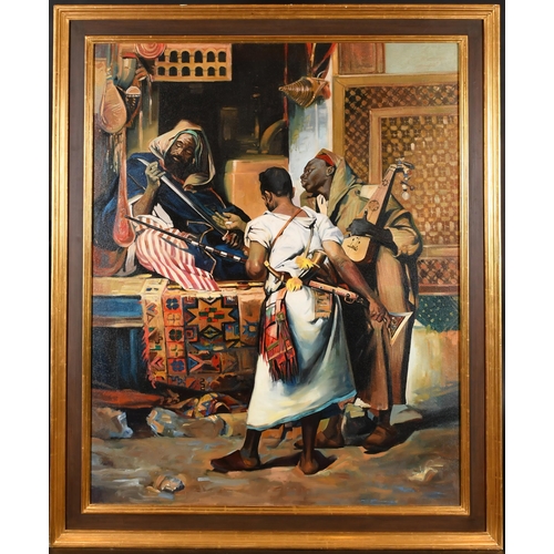 313 - L Sanchez (20th Century) European. The Market Seller, Oil on canvas, 39.5' x 31.5' (100.3 x 80cm)