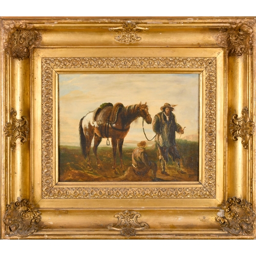 34 - 19th Century English School. Travellers with a Pony, Oil on panel, In a fine gilt composition frame,... 