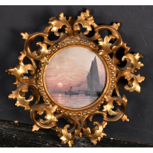 499 - 19th Century Italian School. A Carved Giltwood Florentine Frame, with inset print and glass, Circula... 