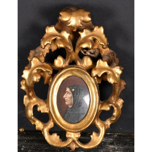 500 - 19th Century Italian School. A Carved Giltwood Florentine Frame, with inset print and glass, Oval, r... 