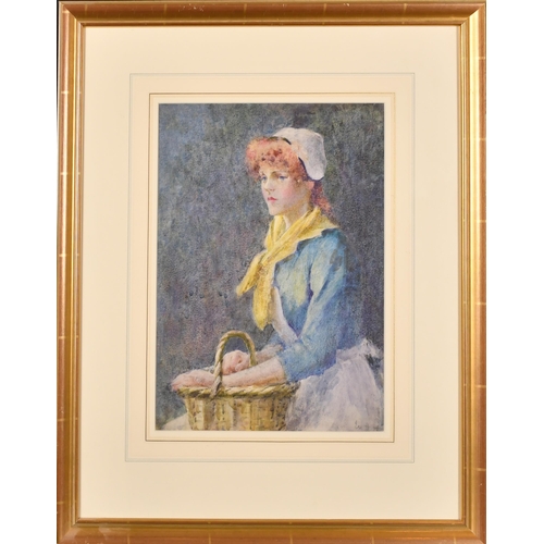 53 - W H H (19th Century) British. Girl with a Basket, Watercolour, Signed with initials, 13.5' x 9.75' (... 