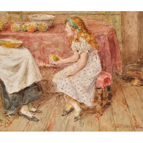 62 - George Goodwin Kilburn (1839-1924) British. Peeling Apples, Watercolour, Signed, 6.75' x 8.25' (17.1... 