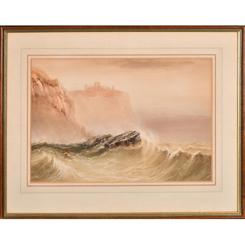 66 - Henry Barlow Carter (1803-1867) British. Stormy Waters off Whitby Abbey, Watercolour, Signed, inscri... 