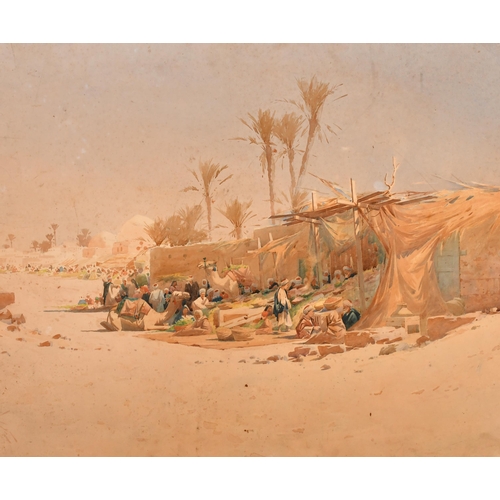 67 - Augustus Osborne Lamplough (1877-1930) British. Figures at an Oasis, Watercolour, Signed and indisti... 