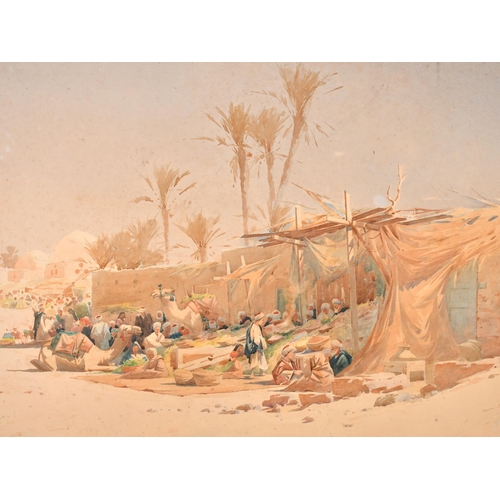 67 - Augustus Osborne Lamplough (1877-1930) British. Figures at an Oasis, Watercolour, Signed and indisti... 