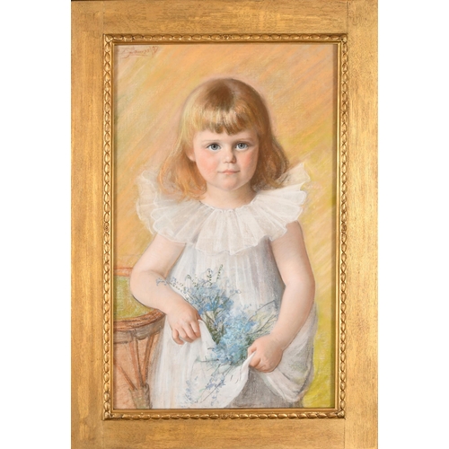 71 - Edith Augusta James (1857-1898) British. Young Girl with Flowers, Pastel, Signed and dated '97, 25' ... 