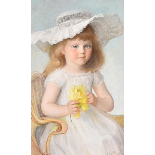 71 - Edith Augusta James (1857-1898) British. Young Girl with Flowers, Pastel, Signed and dated '97, 25' ... 