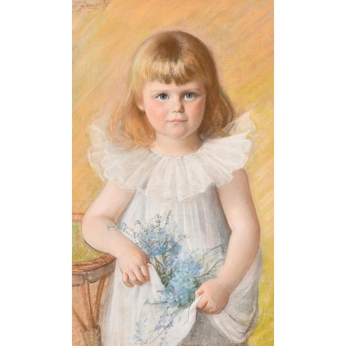 71 - Edith Augusta James (1857-1898) British. Young Girl with Flowers, Pastel, Signed and dated '97, 25' ... 