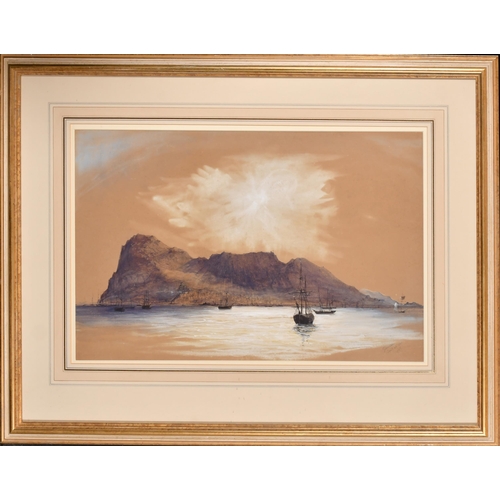 74 - 19th Century English School. 'Gibraltar', Watercolour heightened with white, Signed with indistinct ... 