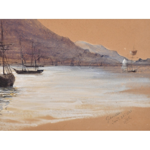 74 - 19th Century English School. 'Gibraltar', Watercolour heightened with white, Signed with indistinct ... 