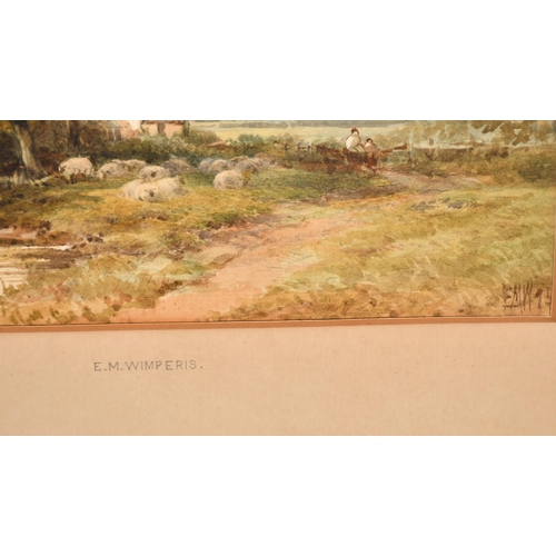 76 - Edward Morrison Wimperis (1835-1900) British. Sheep in a River Landscape, Watercolour, Signed with m... 