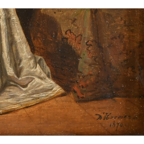 86 - D'Haemer (19th Century) European. Elegant Figures in an Interior, Oil on canvas laid down, 5.5' x 7.... 