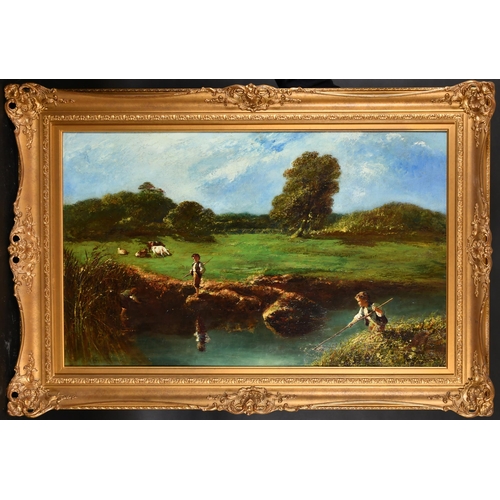 89 - Attributed to William Underhill (act.1848-1870) British. Children Fishing in a Pond, Oil on canvas, ... 