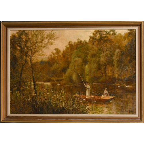 90 - Theodore Hines (1860-1889) British. 'Early Autumn on the River', Oil on canvas, Signed, and signed a... 