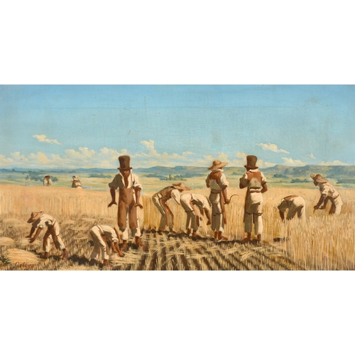 93 - Francisco Javier Ortego y Vereda (1833-1881) Spanish. Men Harvesting in the Philippines, Oil on canv... 