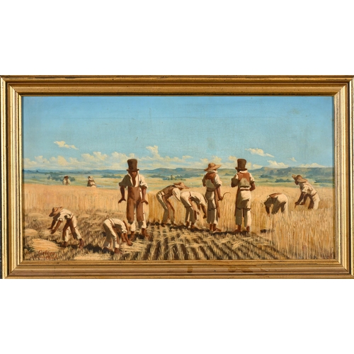 93 - Francisco Javier Ortego y Vereda (1833-1881) Spanish. Men Harvesting in the Philippines, Oil on canv... 