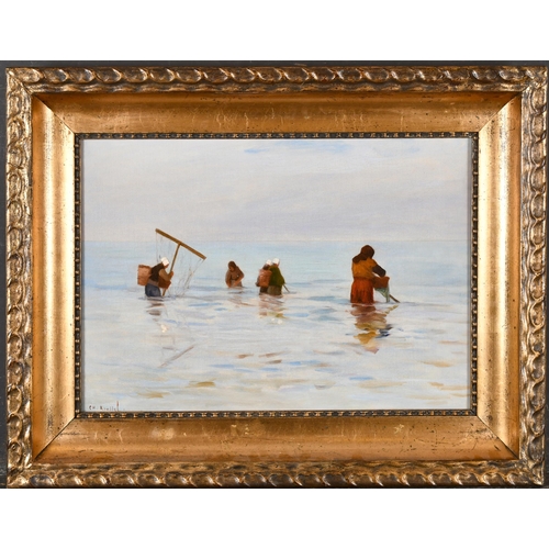 94 - Charles Emmanuel Joseph Roussel (1861-1936) French. 'The Shrimp Fishers', Oil on canvas, Signed, 13'... 