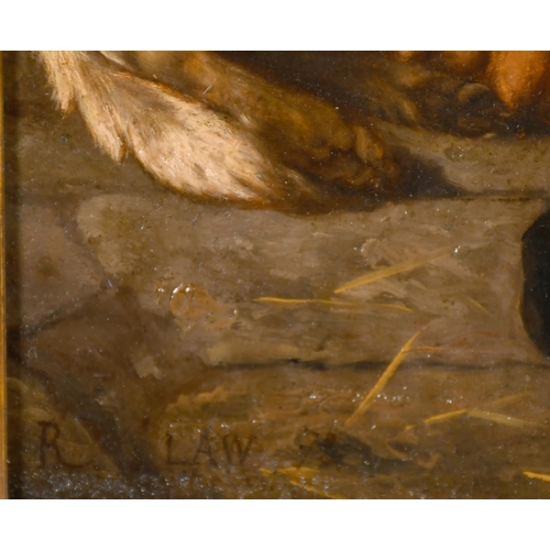 99 - R Law (19th Century) British. A Hound with her Puppies, Oil on panel, Signed and dated '72, 9.5' x 1... 