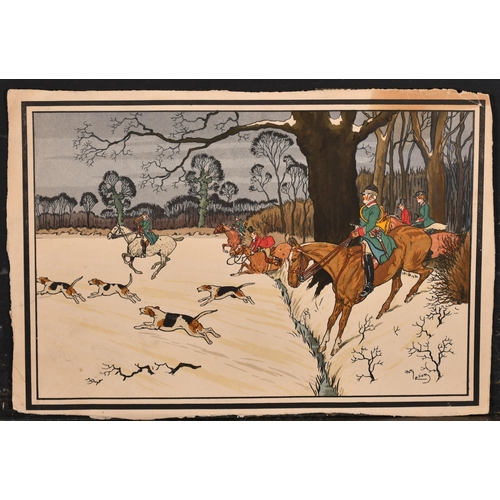 102 - Harry Elliot (1882-1959) French. A Hunting Scene in Winter, Watercolour, Signed, unframed, 7.75