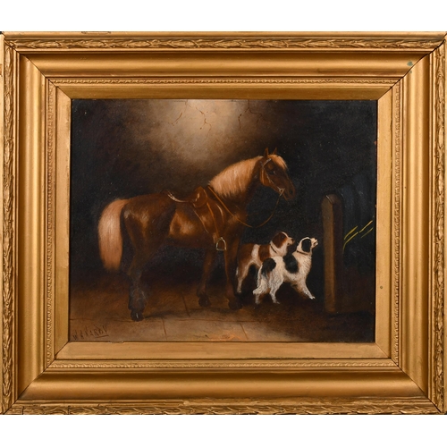 110 - William Howard Hardy (19th-20th Century) British. A Horse and Dogs in a Stable, Oil on board, Signed... 