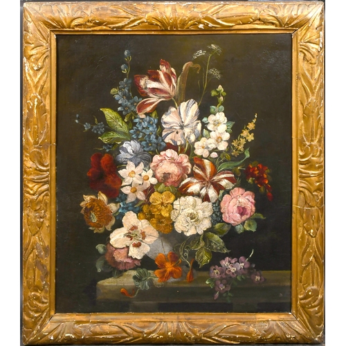 16 - Early 19th Century Dutch School. Still Life of Flowers in a Vase, Oil on canvas, Indistinctly signed... 