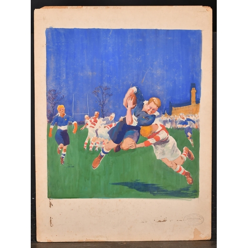 176 - Greville Irwin (1893-1947) British. The School Rugby Match, Watercolour and gouache, with studio sta... 