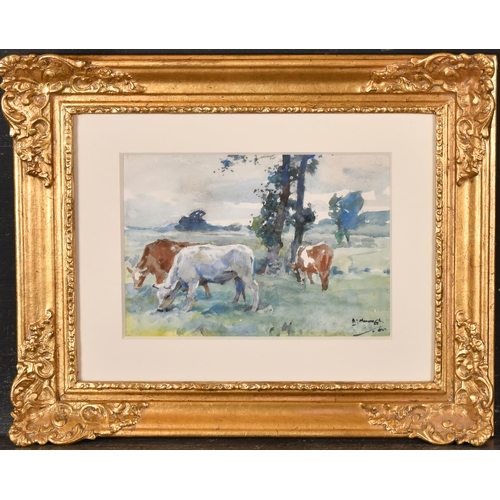 177 - Alfred James Munnings (1878-1959) British. Cows in a Meadow, Watercolour, Signed, 6.75