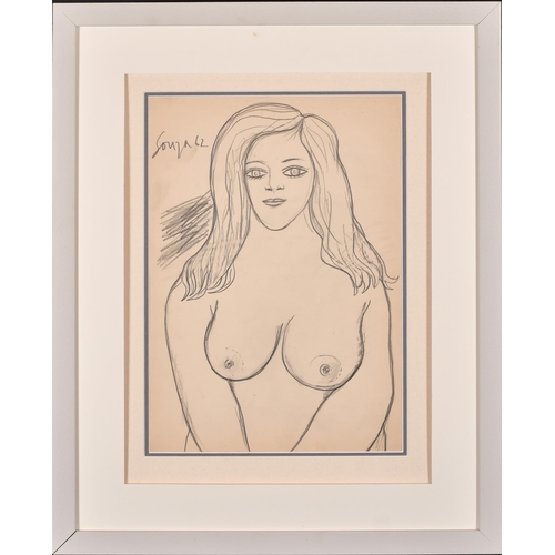 190 - Francis Newton Souza (1924-2002) Indian. A Half Length Nude, Pencil, Signed and dated '62, 13.75