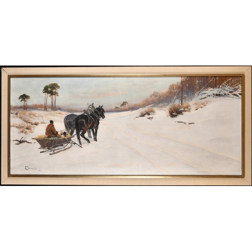 218 - Zygmunt Josefczyk (1881-1966) Polish. A Horse Driven Sleigh, Oil on canvas, Signed and dated 26, 25