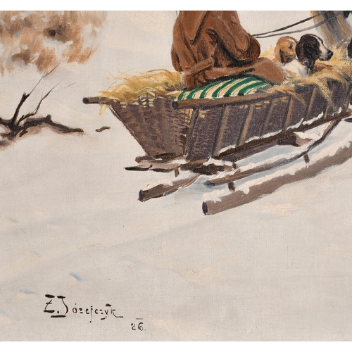 218 - Zygmunt Josefczyk (1881-1966) Polish. A Horse Driven Sleigh, Oil on canvas, Signed and dated 26, 25