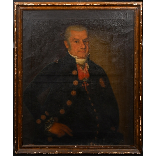 23 - 18th Century Spanish School. Bust Portrait of a Man, Oil on canvas, In a fine period frame, 37