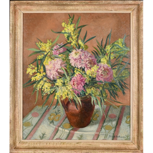 244 - G Felicity Bush (1913-1991) British. Still Life of Flowers in an Urn, Oil on board, Signed and dated... 