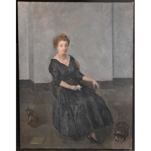 246 - 20th Century English School. A Lady in Black, Oil on canvas, Unframed, 26