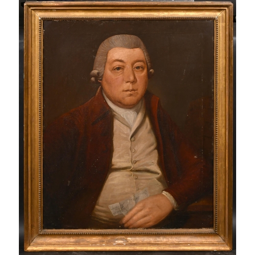 25 - Late 18th Century English School. Portrait of a Wigged Gentleman holding a letter, Oil on canvas, 30... 