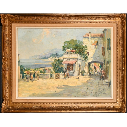 257 - 20th Century European School. A Mediterranean Coastal Village, Oil on canvas, Indistinctly signed, 2... 