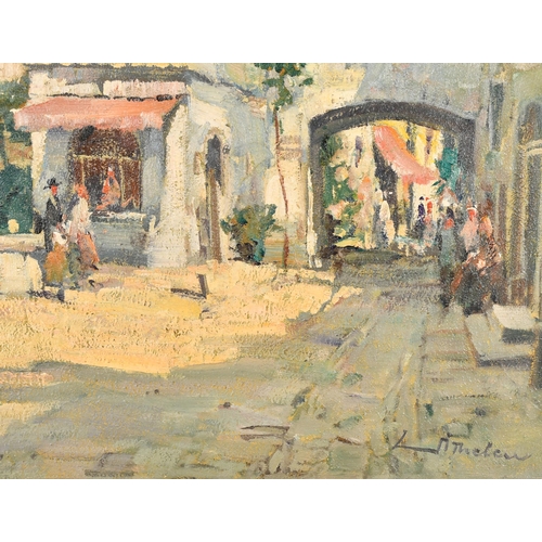 257 - 20th Century European School. A Mediterranean Coastal Village, Oil on canvas, Indistinctly signed, 2... 