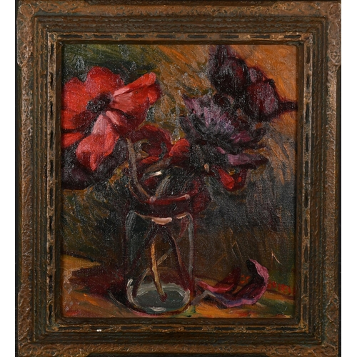 264 - 20th Century English School. A Still Life of Flowers in a glass vase, Oil on canvas, Indistinctly si... 