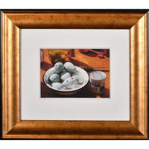 308 - Darren Baker (1976-    ) British. 'Bowl of Murree Eggs', Mixed media, Signed, and inscribed on a lab... 