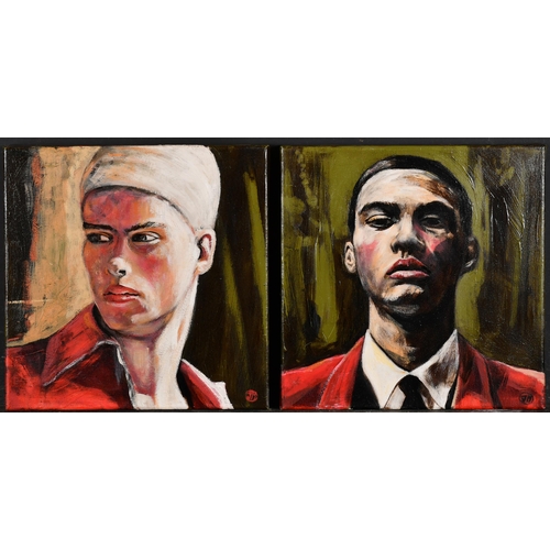 318 - 20th-21st Century Spanish School. A Pair of Portraits of Young Men, Acrylic on canvas, Signed with m... 