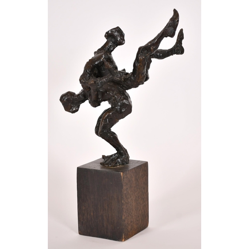 325 - Maurice Blik (1939-    ) Dutch/British. Male Acrobats, Bronze on a wooden base, Indistinct incised i... 