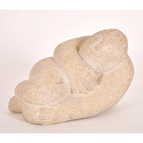 330 - P H (20th Century) British. Reclining Figure, Stone, Incised with initials 