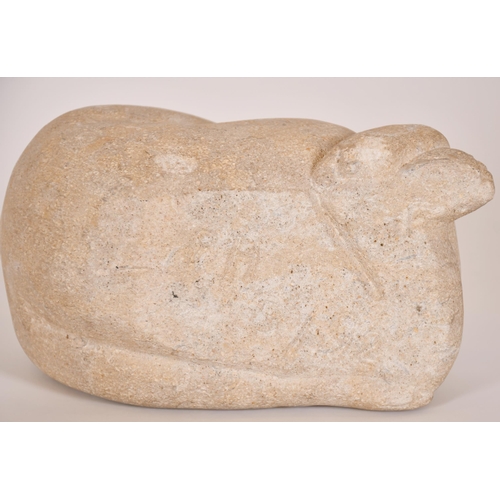 330 - P H (20th Century) British. Reclining Figure, Stone, Incised with initials 