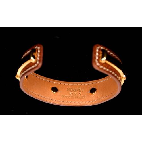 346 - Hermes, Paris, leather, and gold plate bangle