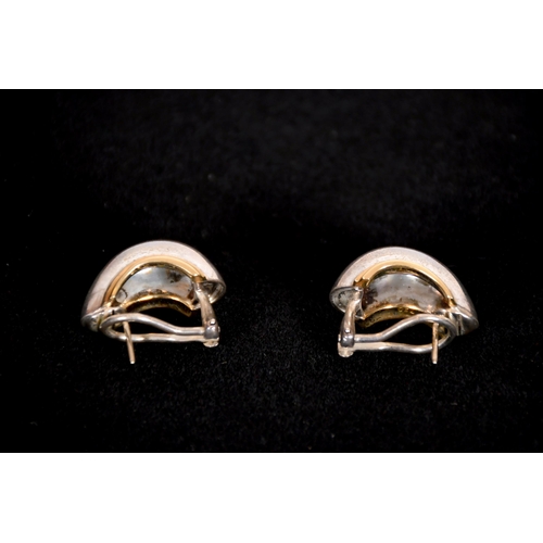 353 - Tiffany 18ct gold and silver earrings with post and clip fittings, signed